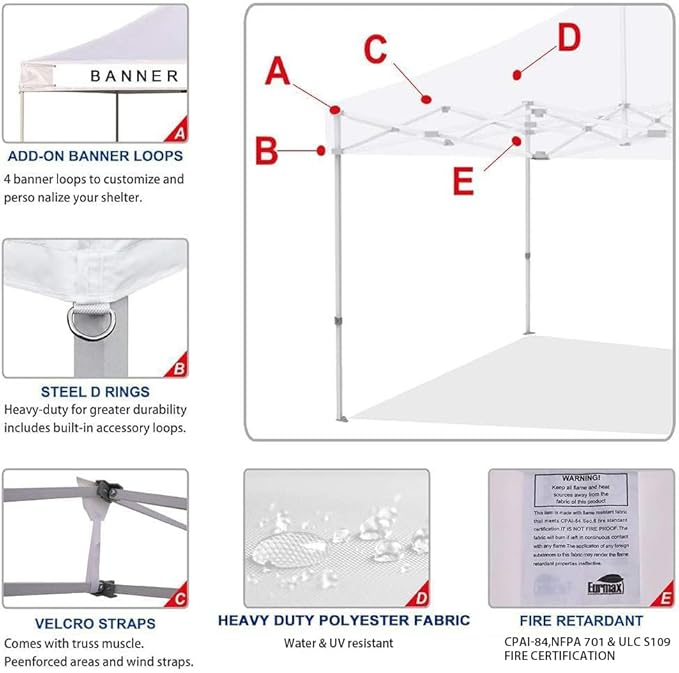 Eurmax USA Pop Up Canopy Replacement Canopy Tent Top Cover, Instant Canopy Top Cover ONLY,Bonus 4PC Pack Weight Bag (8x8,Purple)
