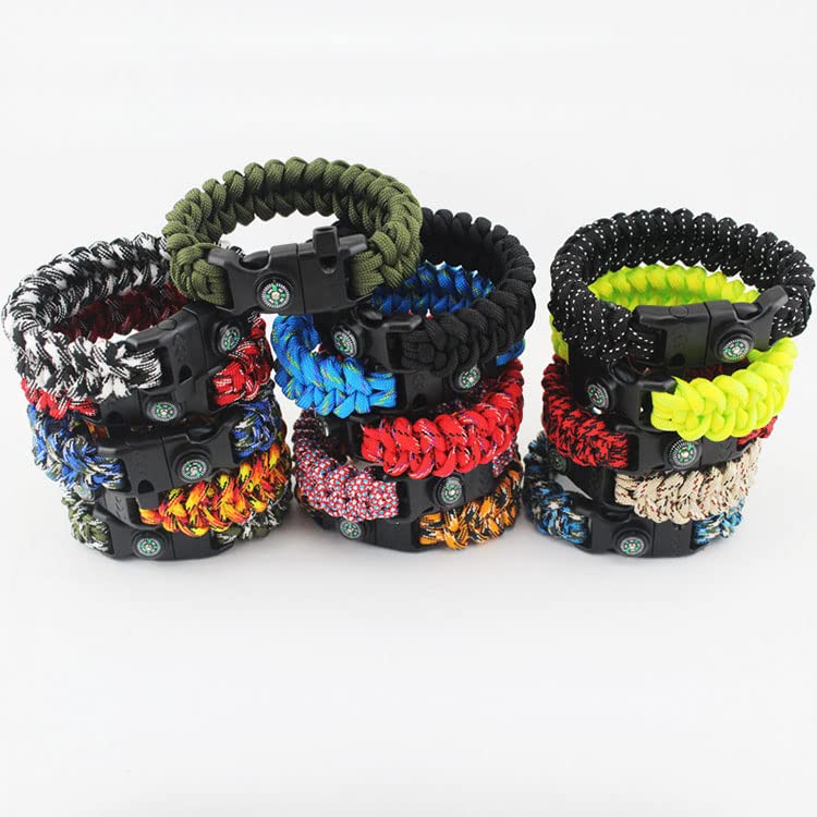 12pcs Pack Mix Colors 5/8" Compass Flint Scraper Fire Starter Whistle Buckle Plastic Paracord