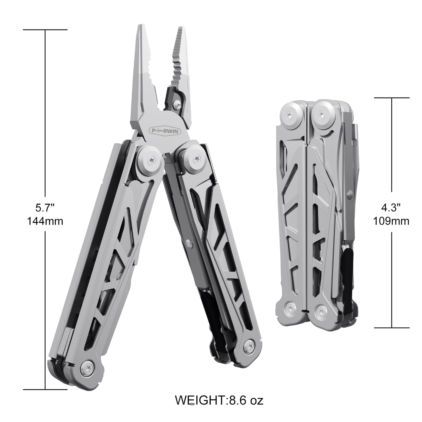 PERWIN Multitool, 17-in-1 Stainless Steel Multi Tool Pliers with Self-Locking, Pocket Knife, Nylon