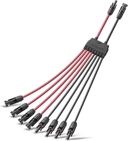 BougeRV Solar Parallel Connectors for 2-4 Solar Panels, Extra Long 2 to 8 Y Branch 10AWG Adapter Splitter Cable Wire Plug PV Tool Kit, Waterproof (MFFFF/FMMMM)