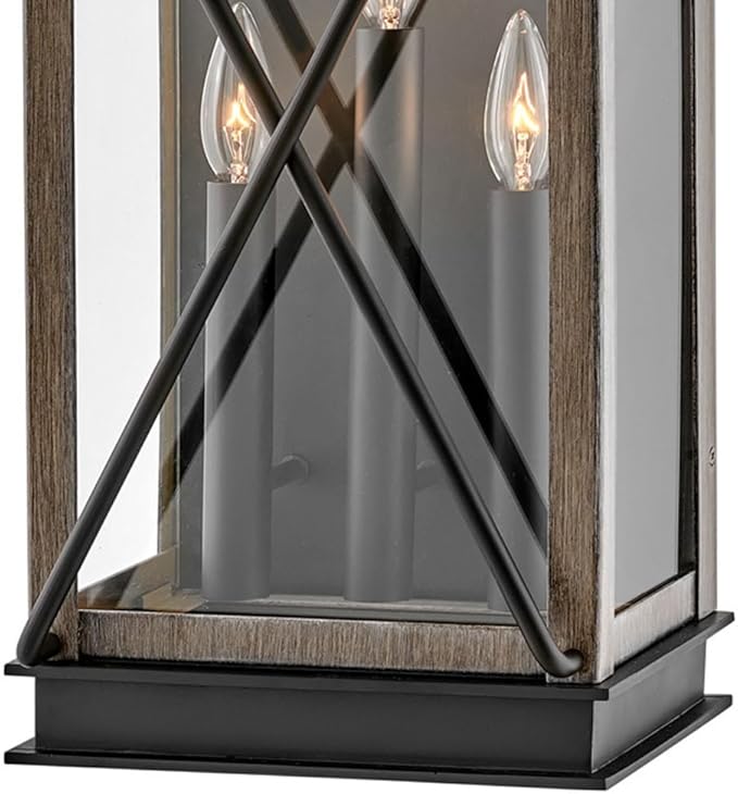 Hinkley Montecito Large Wall Mount Outdoor Lantern - 3-Light, Aluminum, Clear Glass - Black with Driftwood Gray Accents