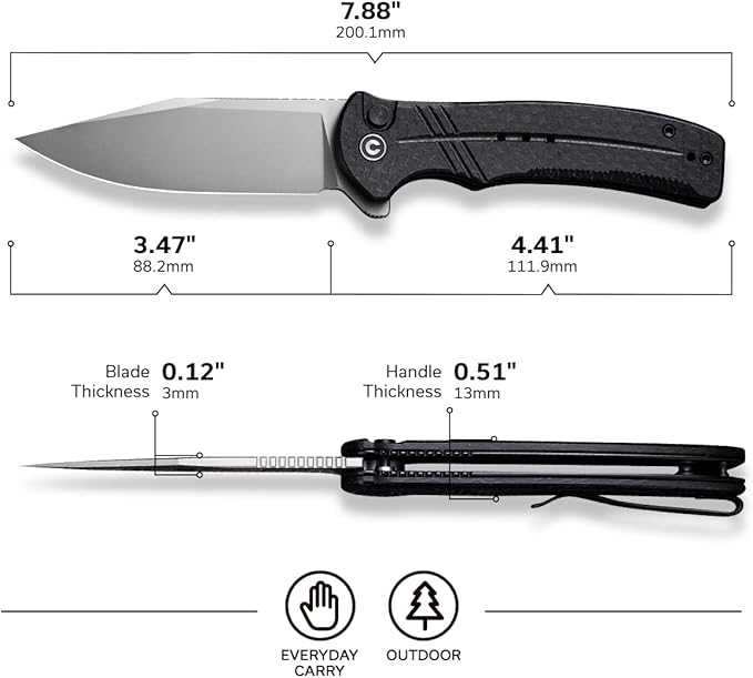 CIVIVI Folding Pocket Knife, Button Lock Flipper Cogent Knife 14C28N Blade Black Micarta Handle for Outdoor EDC Camping C20038D-7