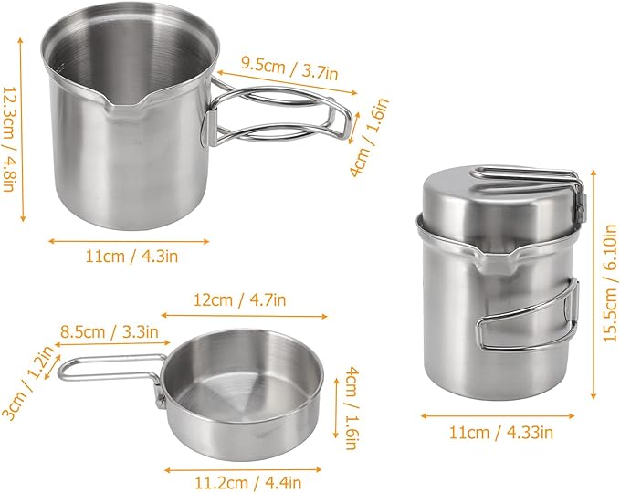 Camping Cookware Set, Stainless Steel Outdoor Wood Stove Cooking Pot Set for Outdoor Backpacking Camping Hiking Picnic
