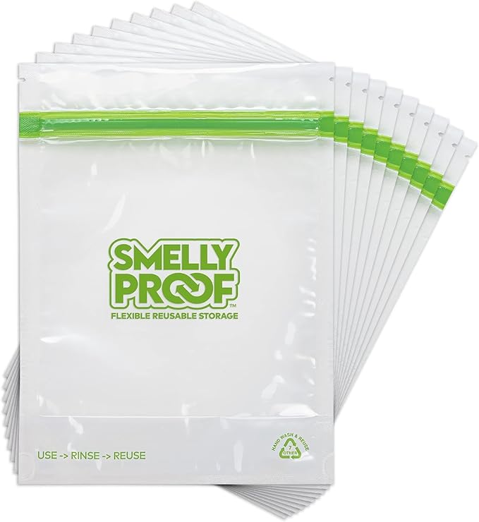Smelly Proof 50pk Reusable Stand & Fill Food Storage Bags - BPA FREE, NO PEVA, Clear 3 mils STAND UP 6.5" x 7.5" - 50 pcs