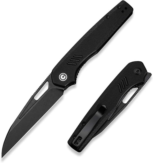 CIVIVI Guile Pocket Knife, Folding Knife for EDC, 3.25" Swedish 14C28N Blade G10 Handle with Reversible Deep-Carry Clip C24062B-1 (Black)