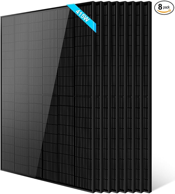 SUNGOLDPOWER UL61730 8pcs 415W Monocrystalline Solar Panel,Grade A Cell, IP68 MC4,Charging 12V/24V/36V/48V Battery for RV,Rooftop,Charging Station,House,Farm,Yacht,Off/On Grid System(3320W in Total)