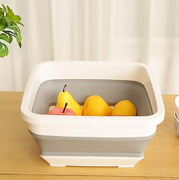 Ahyuan Collapsible Dish Pan Chopping Board Combo 10L Portable Washing Basin Dish Pan Foldable Dish Tub Over The Sink Dishpan Camper Accessories for Travel Trailers (with Square)