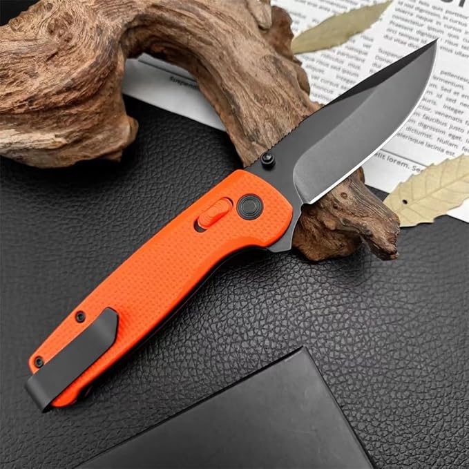 Goshawk Orange Daily Carry Rugged EDC Ambidextrous Pocket Folding Knife, 2.79 Inch 440C Manual Studs Open Black Blade and Nylon Fiberglass Handle, Assisted Opening Tactical Knife for Camping