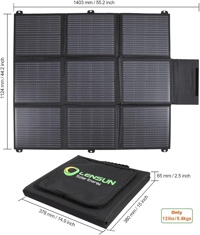 LensunSolar 200W 12V Portable Solar Panel Blanket with Standard Connectors for Solar Generator Power Station, Lightweight Ultra-Thin only 5.2 kgs/11.4 lbs