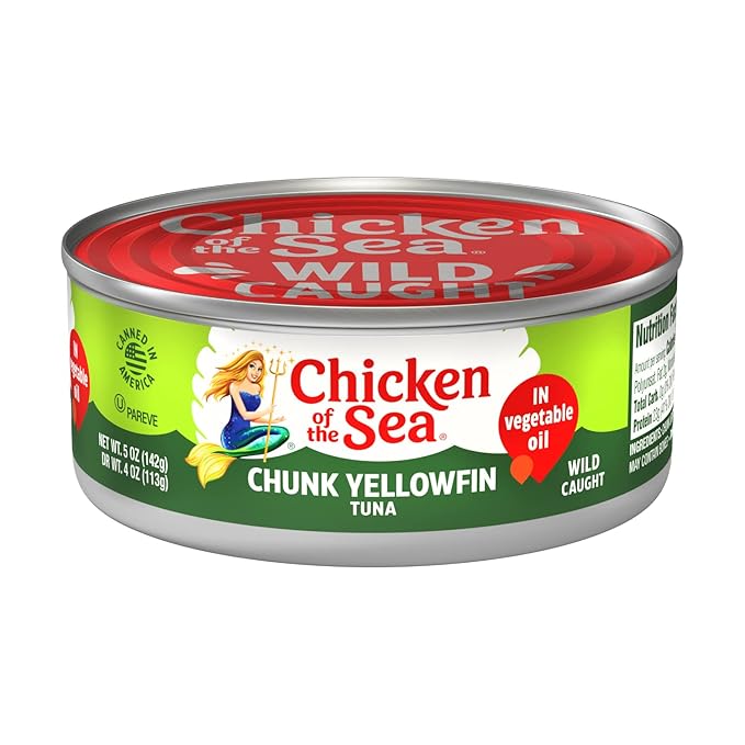Chicken of the Sea Chunk Yellowfin Tuna in Vegetable Oil, 5 oz. Cans (Pack of 12), Wild Caught Canned Tuna