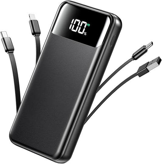 Portable Charger, 50000mAh Power Bank with Built in Cables, 22.5W Fast Charging Battery Pack, Portable Phone Charger for iPhone 17 16 15 14,iPad,Samsung,Google,PowerBank for Travel Camping Essential