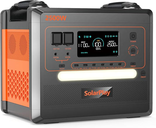 SolarPlay 2500W Portable Power Station, 2304Wh Large Capacity Solar Generator, BMS Emergency Power Station for Home Backup, Camping, Outdoor Battery Backup