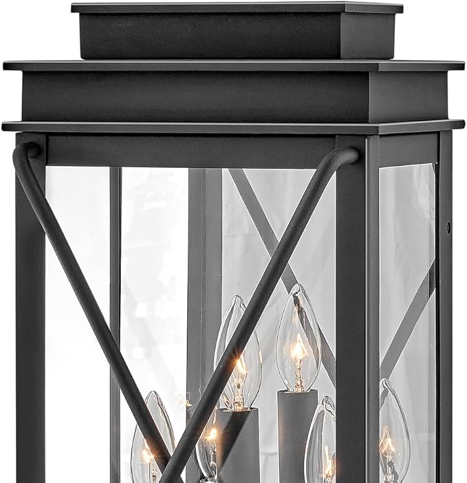 Hinkley Montecito Large Wall Mount Outdoor Lantern - 3-Light, Aluminum, Clear Glass - Museum Black Finish