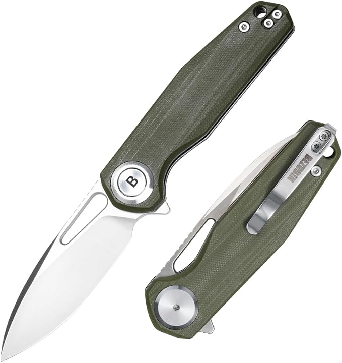 Pocket Folding Knife,3.15" D2 Steel Blade,Green G10 Handle,Push Button Lever Lock,Pocket Knife with Pocket Clip for Outdoor,Survival,EDC
