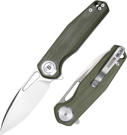 Pocket Folding Knife,3.15" D2 Steel Blade,Green G10 Handle,Push Button Lever Lock,Pocket Knife with Pocket Clip for Outdoor,Survival,EDC