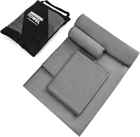 Quick Dry Camping Towel, Microfiber Travel Towel 3 Size at 1 Pack for Camping, Beach, Gym, Sports, Yoga & Swimming Pool, Grey