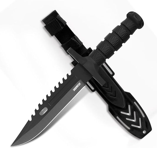 Dispatch Fixed Blade Hunting Knife with Sheath, 12-inch Survival Knives for Men Tactical Bowie Knife with Non-Slip Handle for Bushcraft, Outdoor Camping