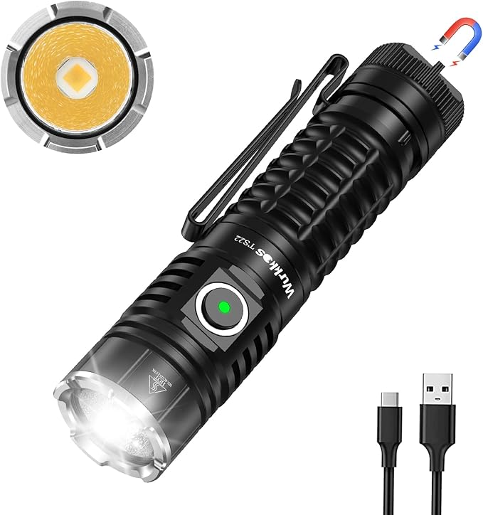 Wurkkos TS22 Flashlight High Lumen Rechargeable - 4500 Lumens Super Bright 70.3 HI LED Flashlight USB C Charging IP68 Waterproof Regulated Output for Dog Walking Ramping Emergency Hiking