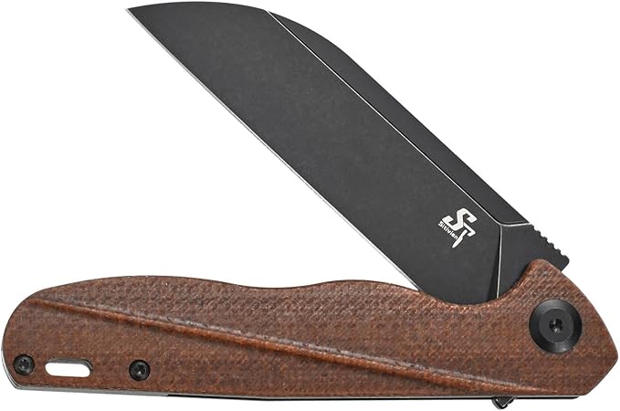Sitivien ST103 Folding Knife, D2 Steel Blade,Micarta Handle EDC Tool Knife for Outdoor, Camping, Hunting, Survival(Brown)