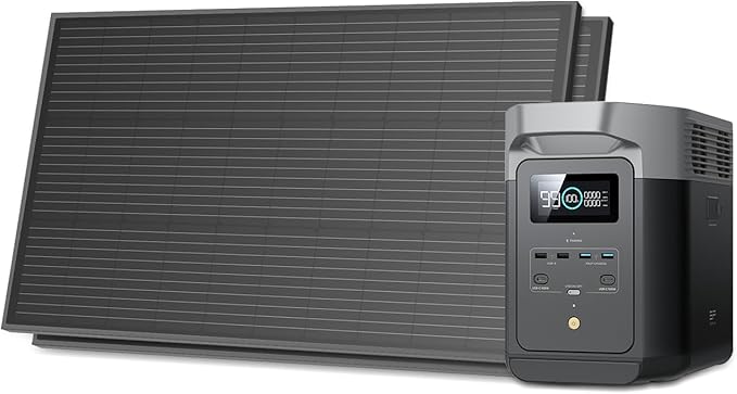 EF ECOFLOW Solar Generators, DELTA 2 Portable Power Station with 2PCS 100W 12V Solar Panels, 1024Wh LFP Battery, Fast Charging, Power Station for Home Backup, Camping&RVs