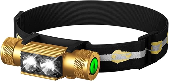 Headlamp, 1200 High Lumens Head Lamp for Adults, Waterproof and Impact Resistant, Adjustable and Comfortable Headband, Golden,Gifts for Family,Friend