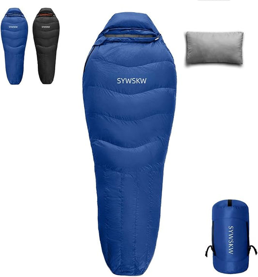 Down Sleeping Bag with Pillow, Lightweight Wide Sleeping Bag (86.6 in x 33.5 in) for Adults Backpacking,Hiking and Camping Outdoor with YKK Two-Way Zipper,680FP Duck Down