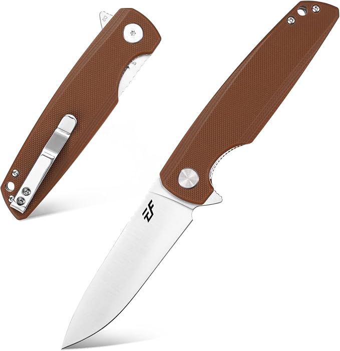 Eafengrow EF230 Folding Knife D2 Steel Blade G10 Handle Scales EDC Tool Knives for Outdoor Camping Hiking Working(brown)