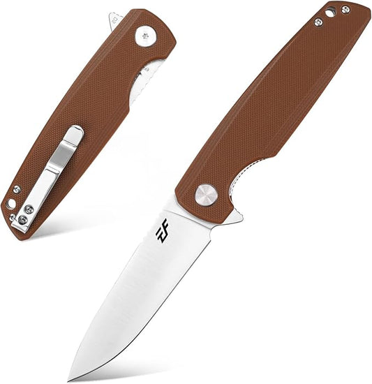 Eafengrow EF230 Folding Knife D2 Steel Blade G10 Handle Scales EDC Tool Knives for Outdoor Camping Hiking Working(brown)