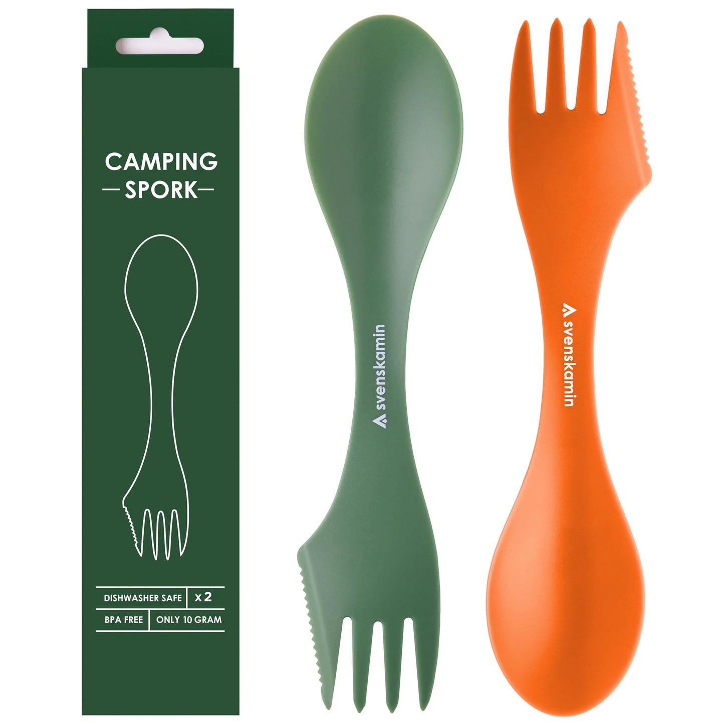 Reusable Camping Spork Set 2-Pack - 3-in-1 Travel Sporks, Lightweight Durable Utensils & Silverware