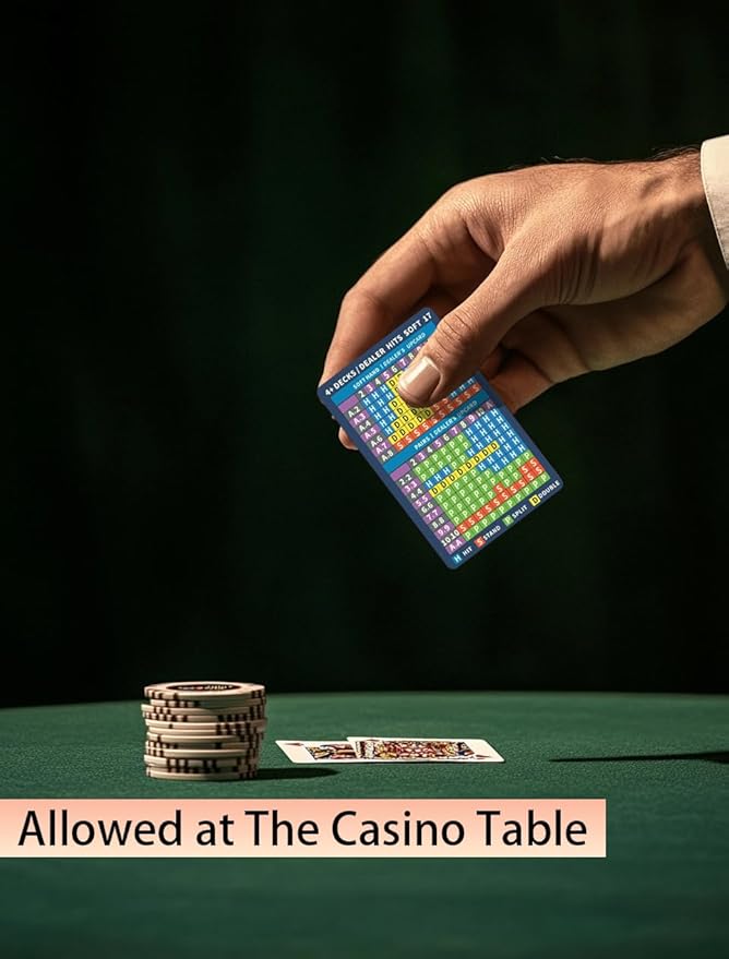 Metal Blackjack Strategy Card Stainless Steel Blackjack Basic Strategy Card/Book Allowed at The Table in The Casino 4+ Decks Hit Soft 17 with Leather Sleeve (Doublesides Version)