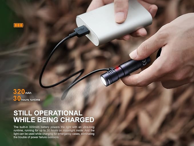 EdisonBright Fenix E05R 400 Lumen USB Rechargeable EDC Keychain Flashlight Charging Cable Carrying case (Black)