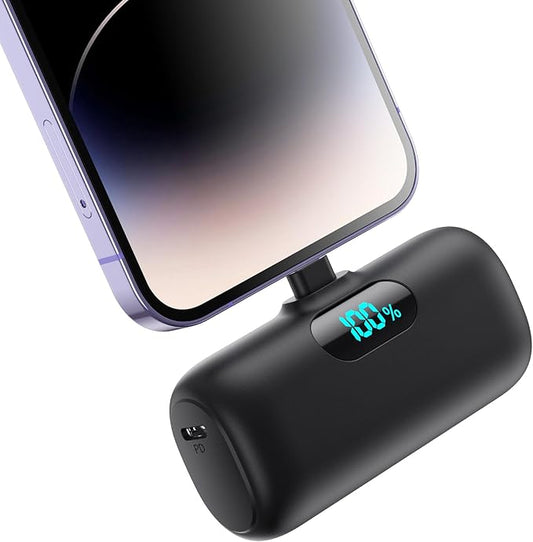 Mini Portable Charger for iPhone,Upgraded 5000mAh PD Fast Charging Battery Pack,LCD Display Cute Power Bank Portable Phone Charger for iPhone 14/14 Pro Max/13/13 Pro/12 Pro/11/XS/XR/X/8/7/6-Black