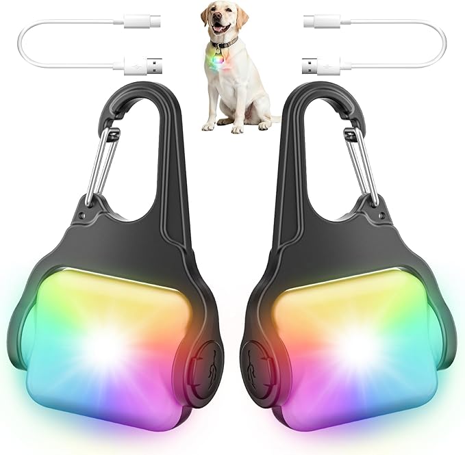 Dog Collar Light 2 Pack, Dog Lights for Night Walking 4 Modes, Waterproof Dogs Light Clip on Rechargeable, LED Dogs Walking Lights for Night Running, Camping, Climbing, Bike