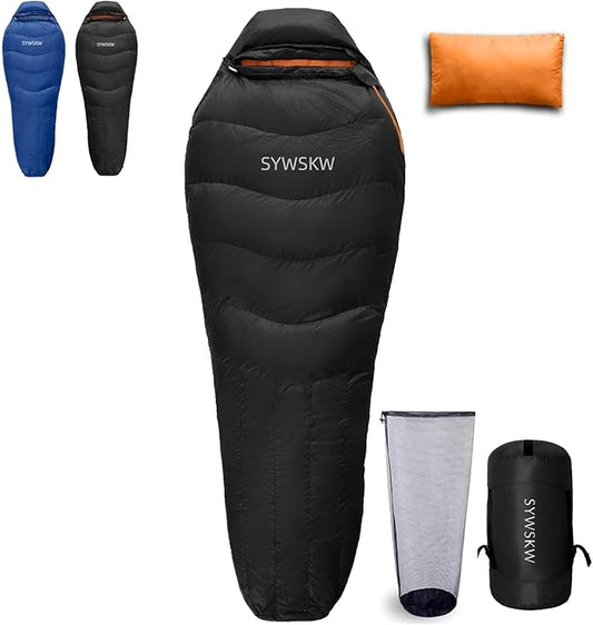 Down Sleeping Bag with Pillow, Lightweight Wide Sleeping Bag (86.6 in x 33.5 in) for Adults Backpacking,Hiking and Camping Outdoor with YKK Two-Way Zipper,680FP Duck Down