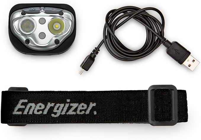 Energizer Rechargeable LED Headlamp Pro400, IPX4 Water Resistant, High-Powered Bright LED, Multiple Light Modes, Best Headlight for Camping, Running, Outdoors, Emergency Light, USB Included