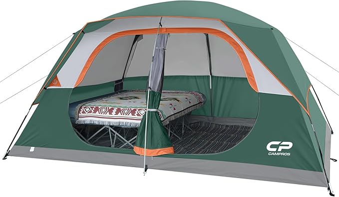 CAMPROS CP Tent 8 Person Camping Tents, Waterproof Windproof Family Tent with Top Rainfly, Large Mesh Windows, Double Layer, Easy Set Up, Portable with Carry Bag, for All Seasons