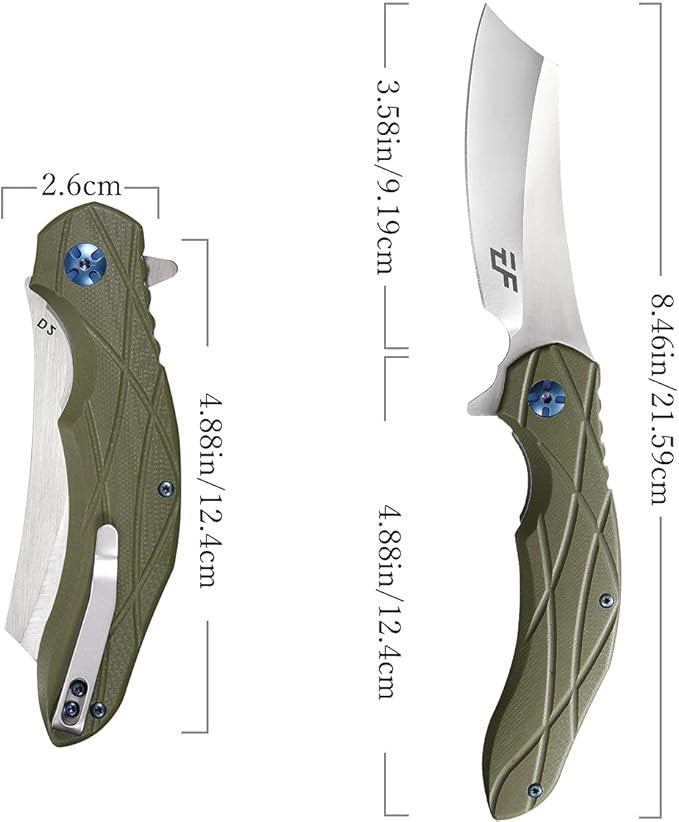 Eafengrow EF919 Folding Knife with Pocket Clip D2 Steel Blade G10 Handle EDC Tool Outdoor Knives for Camping Fishing Hiking(Green)