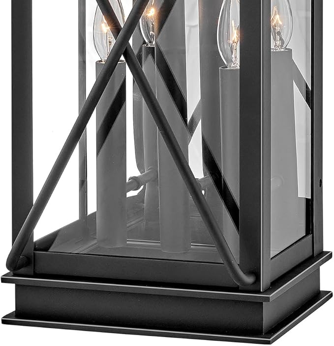 Hinkley Montecito Large Wall Mount Outdoor Lantern - 3-Light, Aluminum, Clear Glass - Museum Black Finish