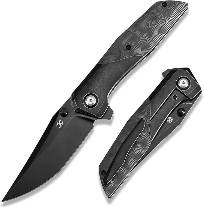 KANSEPT Deadite Pocket Folding Knives for Men Women Camping Hiking 3.52'' Blackwash CPM S35VN Blade EDC Knife with Blackwash Titanium with Rose Pattern Carbon Fiber Handle Everyday Carry K1081A6