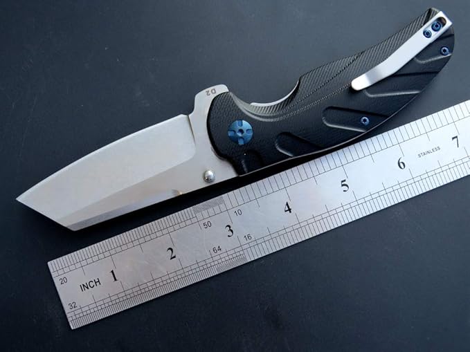 Eafengrow EF932 Pocket Knife G10 Handle D2 Steel Blade Knife with Ball Bearing Safe Open Flipper Knife for Camping Survival Hiking (black)