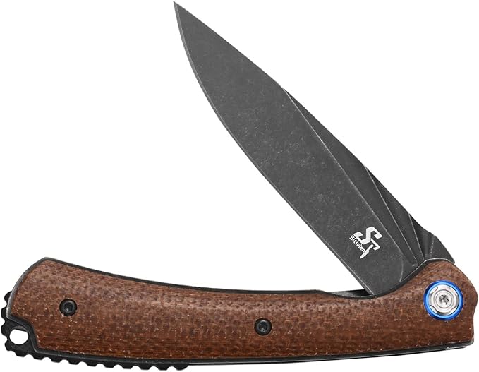 Sitivien ST144 Folding Knife,Black Stonewashed 14C28N Steel Blade,Micarta Handle Pocket Knife for Outdoor EDC Camping,Survival,Hiking,Fishing(Brown)