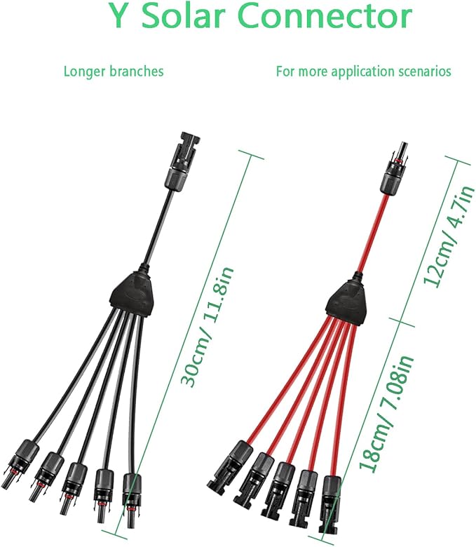 Y Solar Connector 1 to 5 Solar Y Branch Parallel Cable,Solar 1-5 Male Female Connector Adapter,10AWG 45A,Waterproof IP68 30CM Cable,for Solar Panels,Solar Cells,1 Pair(Y 1-5)