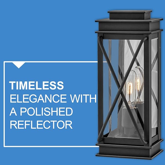 Hinkley Montecito Medium Wall Mount Outdoor Lantern - Modern, 1-Light, Aluminum, Clear Glass - Museum Black Finish