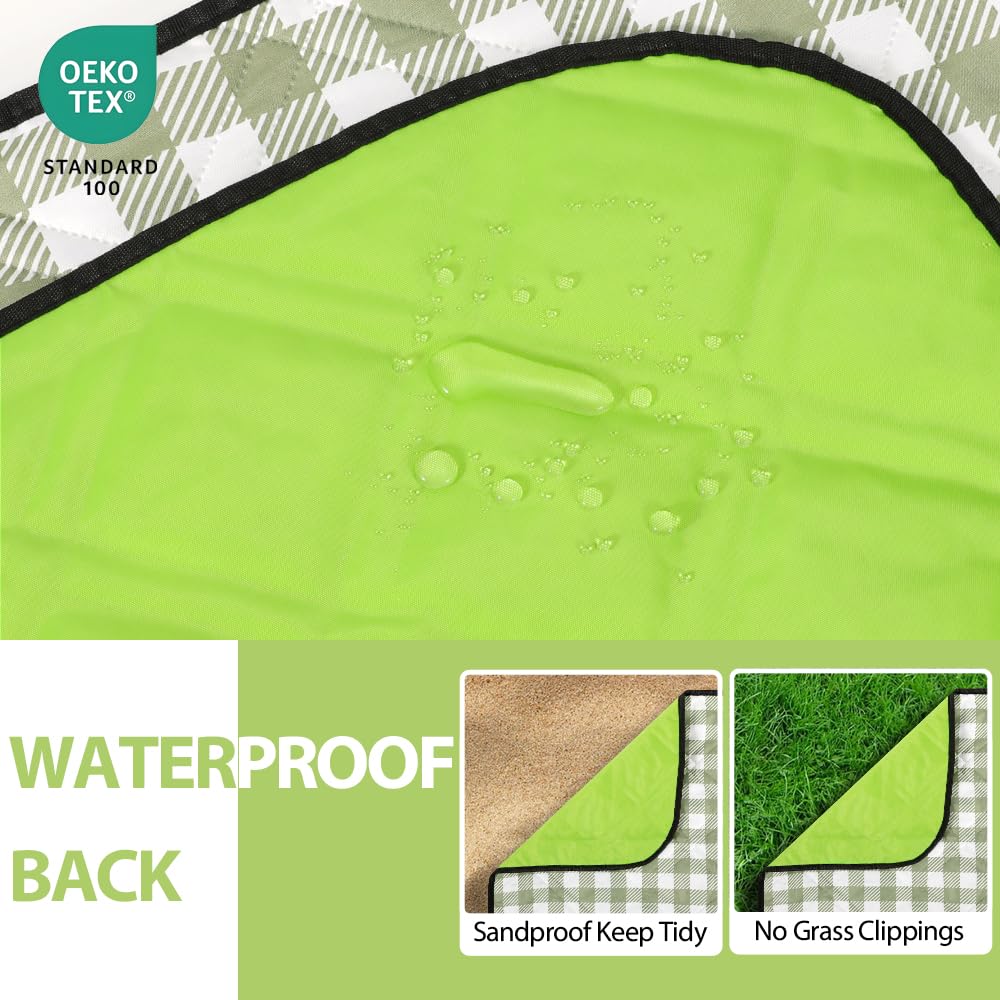 ZAZE Extra Large Picnic Outdoor Blanket, 80''x80'' Waterproof Foldable Blankets Gingham Picnic Mat