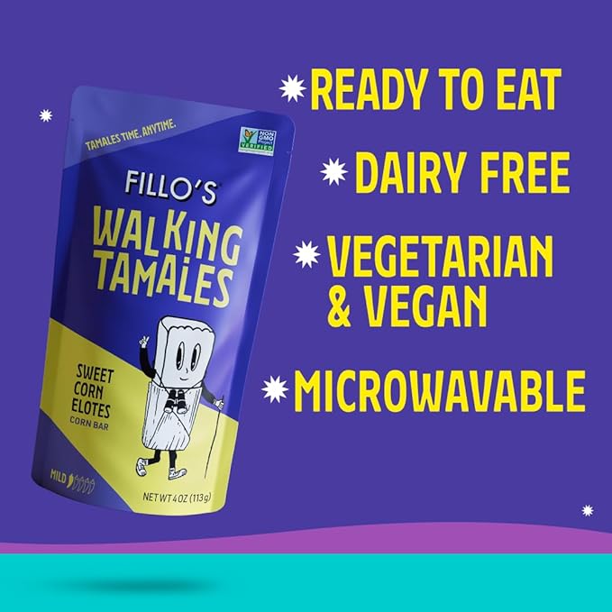 Fillo's Walking Tamales Sweet Corn Elotes, Pk of 7, Ready-to-Eat, Delicious, Gluten-Free, Preservative-Free, Vegan Friendly, Microwavable, Non-GMO