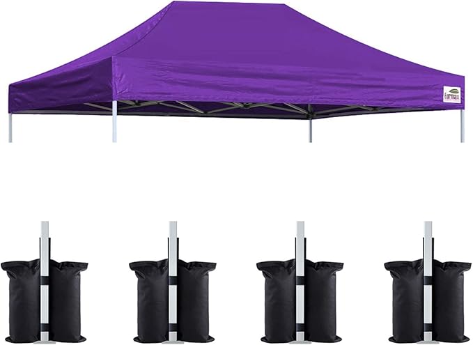 Eurmax USA Pop Up Canopy Top Gazebo Tent Cover Replacement Top Only,Bonus 4PC Pack Weight Bag (10x15, Purple)