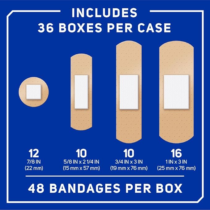 Care Science Foam Adhesive Bandage, 48ct Assorted Sizes (Pack of 36) | Foam Adhesive Bandages for Wounds, with Long Lasting 8 Hour Protection Wound Covering, Non-Stick Self Adhesive Dressing