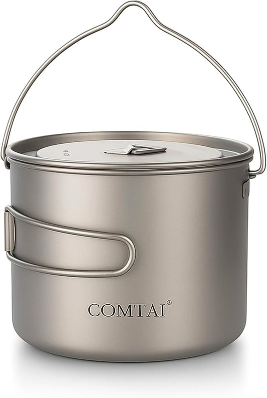 1100ml Titanium Camping Pot with Lid & Bail Handle, Lightweight Backpacking Cookware for Outdoor Hiking Cooking, Ultralight Titanium Cook Pot for Campfire Use