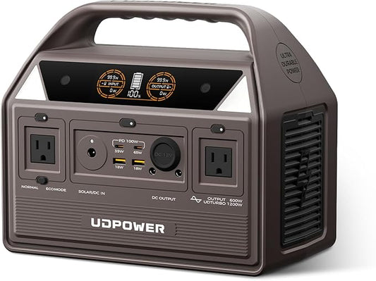 C600 Portable Power Station - 600W(Surge 1200W) AC Output, 595Wh LiFePO4 Battery, Solar Generator for Camping, Travel, RV, Emergency Power Backup(Brown)