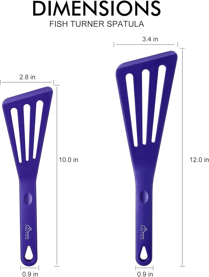 HOTEC 600??Heat Resistant Silicone Slotted Fish Turner Spatula Set, BPA Free Kitchen Cooking Spatulas, for Non Stick Cookware Dishwasher Safe Classic Blue, set of 2